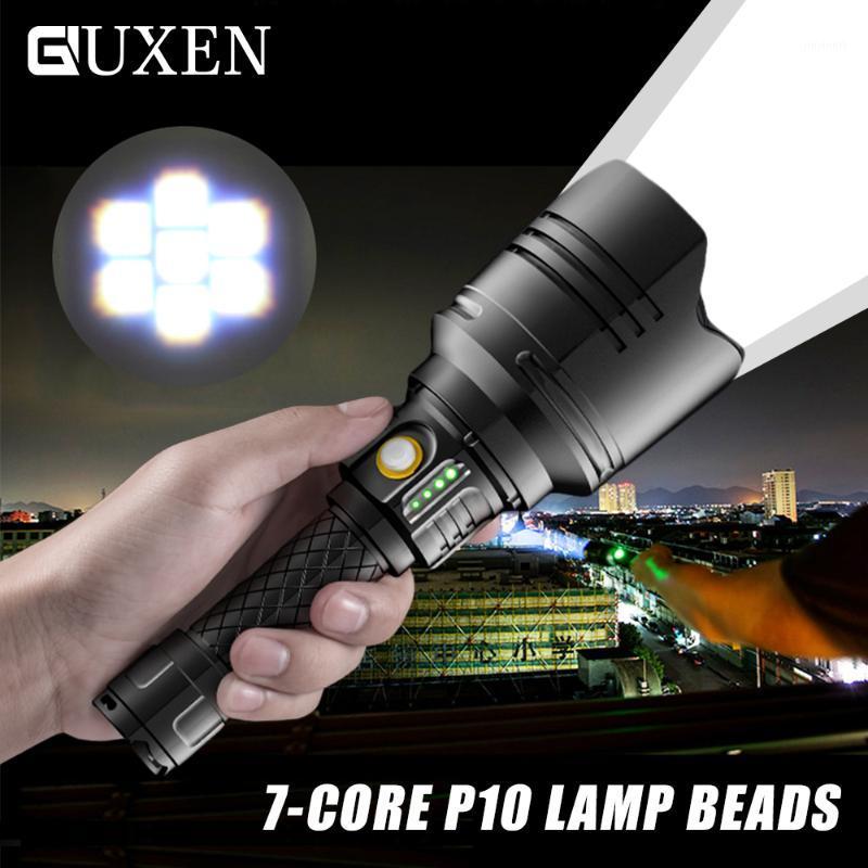 

Powerful 7-core P10 LED With Battery Display USB Input & Output Function Zoomable Tactical Torch For Outdoor Lighting1