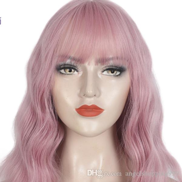 

Short Curly Hair Halloween Color Set Chemical Fiber Wig Pink Wig Women, As the picture shows