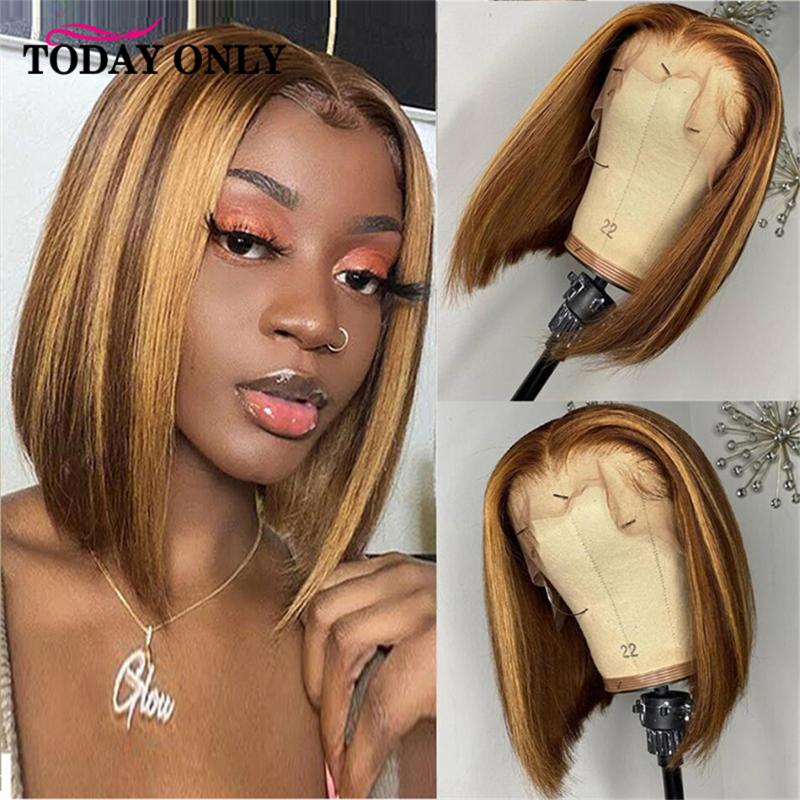

Highlight Blonde 13x4 Lace Front Wigs with Baby Hair 150% Density Brazilian Human Hair 13x1 Lace Wigs Short Bob Frontal, Natural color