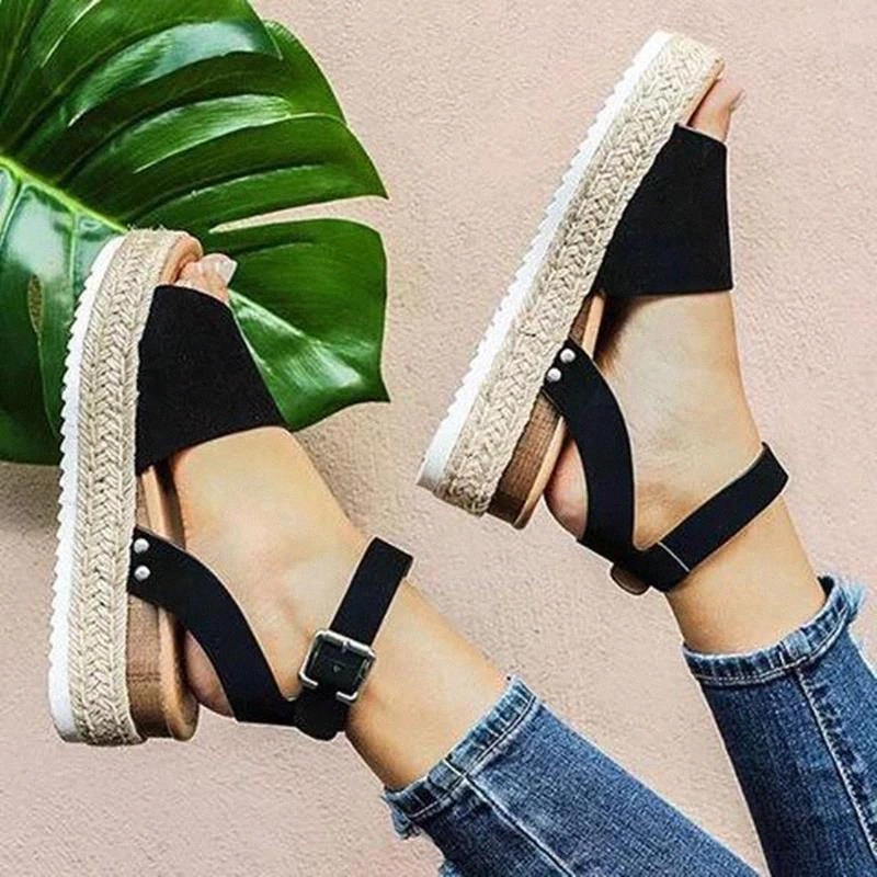 

Summer Women Sandals Wedge Open Toe Shoes Buckle Ankle Strap Zapatos De Mujer Women Casual Shoes Female Platform Sandals Shoes #yy50, Black