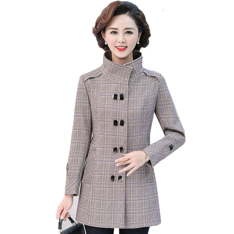 

New Spring Coat Middle-aged Long Casual Female Jacket Plus Size Loose Elegant Outerwear R691 6twy, Pink grid