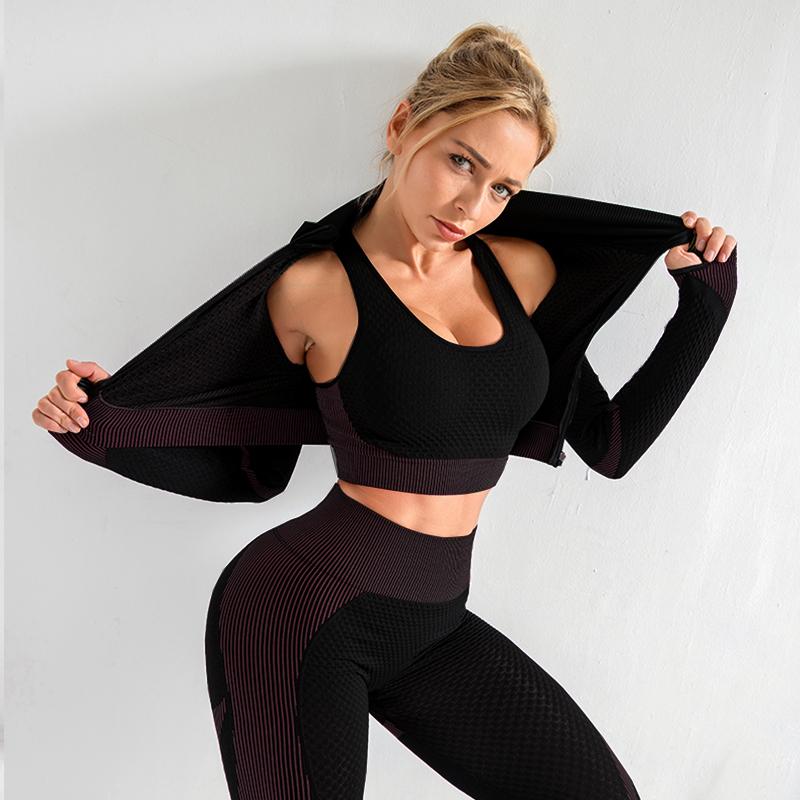 

Women's Seamless Long-Sleeved Jacket Gym Sports Bra Elastic Leggings Set High Waist Exercise Yoga Pants Fitness Running Wear, Light green tops