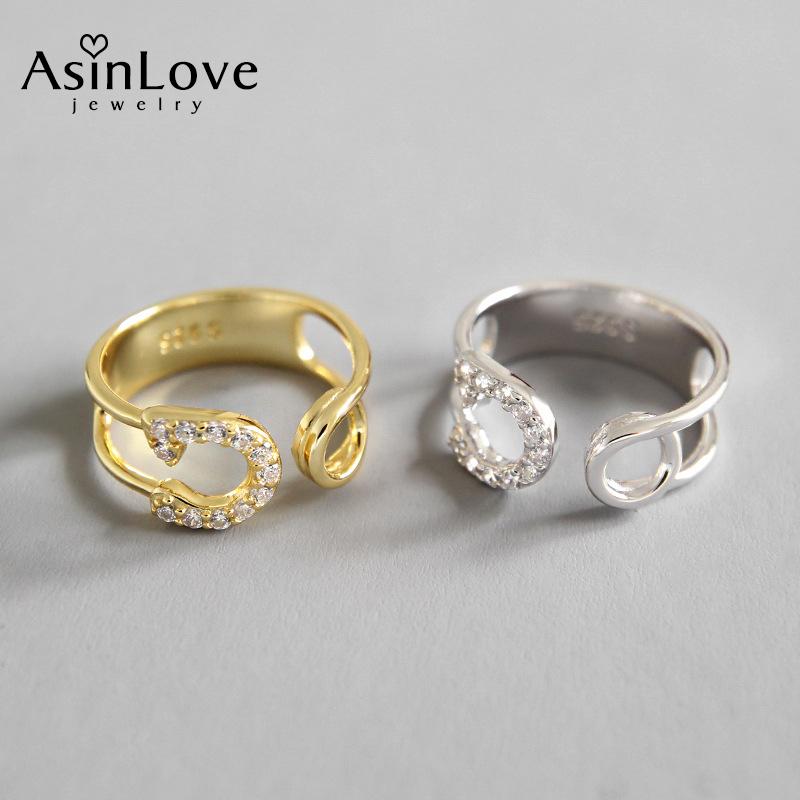 

Cluster Rings AsinLove Unique Micro Set Diamond Pen Paper Clip Tail Ring Real 925 Sterling Silver 18K Gold Creative Women Fine Jewelry