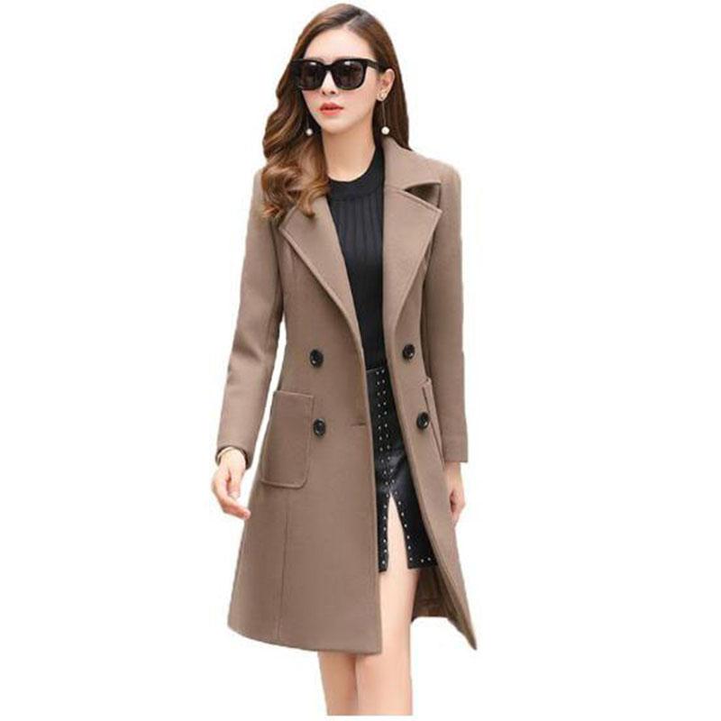 

Autumn And Winter Woolen Parka Women Clothing 2020 New Fashion Woolen Coat Women Outerwear Long Slim Women's Coats AC808, Brown