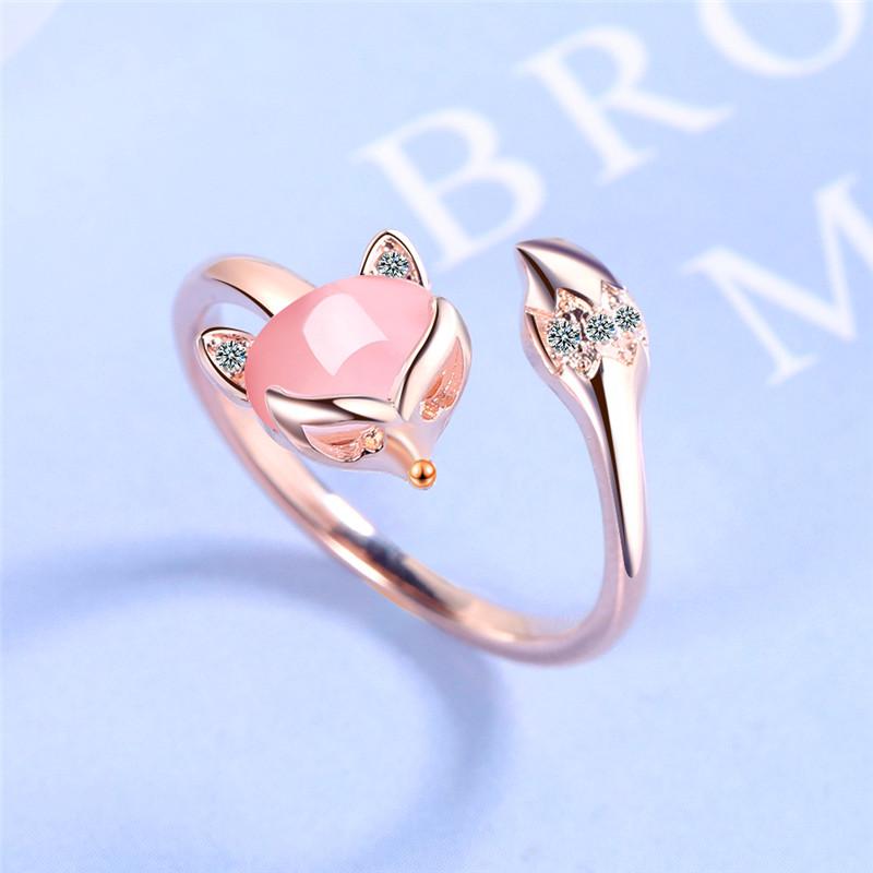 

Cute Female Pink Moonstone Adjustable Ring Rose Gold Color Wedding Rings For Women Classic Promise Thin Engagement Ring