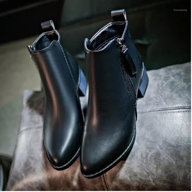 

Solid Synthetic PU Zipper Middle Pointed Toe Footwear Casual Wedge Heel Thick Women Ankle Boots Warm Spring Autumn1, Wine red