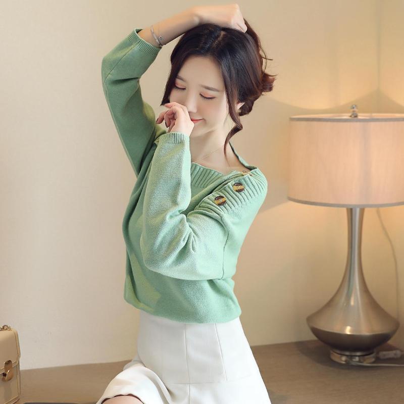 

New Elegant Women Autumn/Winter Button Sweater Thick Loose Knit Sweater Top Pullover Base Shirt, Orange