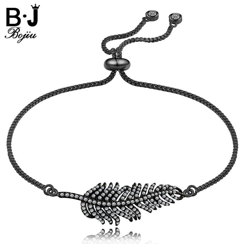 

Bojiu Fashion Zircon Leaf Connector Box Chain Slider Adjustable Bracelet Woman Wedding Bling Bracelets BC84