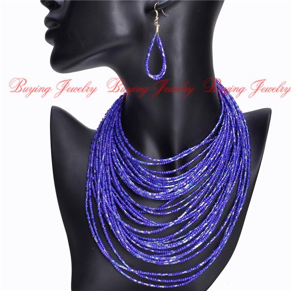 

Handmade Work Art 16 Colors Layered Mini Resin Beaded Chain Bib Necklace Earrings Jewelry Free Shipping