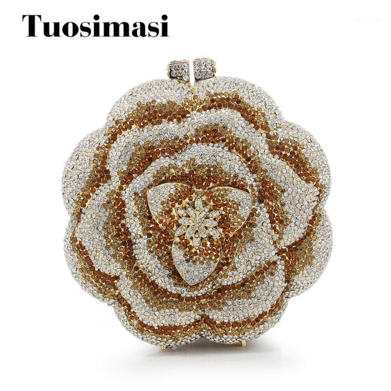 

Gold evening clutch bags rose flower shape luxury diamante clutch evening bags crystal wedding party purse(88226-GP)1