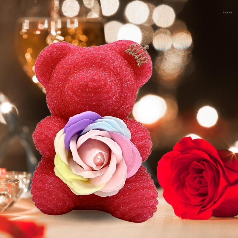 

21CM Diamond Bear Fragrant Rose Flower Crystal Rhinestone Bear For Birthday Valentines Day Gift1