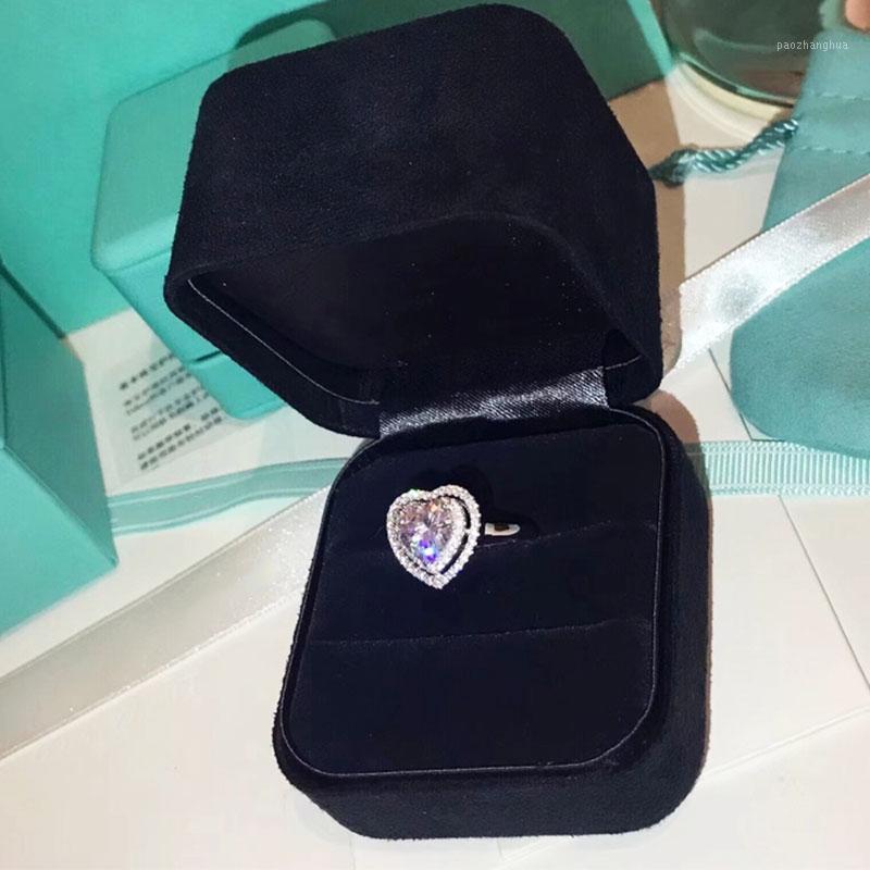 

Wedding Rings Top Quality 1:1 LOGO Real925 Super Shiny Heart Shape TIF Ring Ladies Luxury Jewelry Fashion Brand Party Gift, Slivery;golden