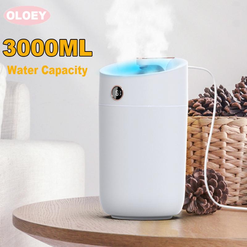 

3L Home Humidifier Double Nozzle Nano Mist Air Cleaning Humificador Smart Temperature Sensor adjust USB Home Humidificador