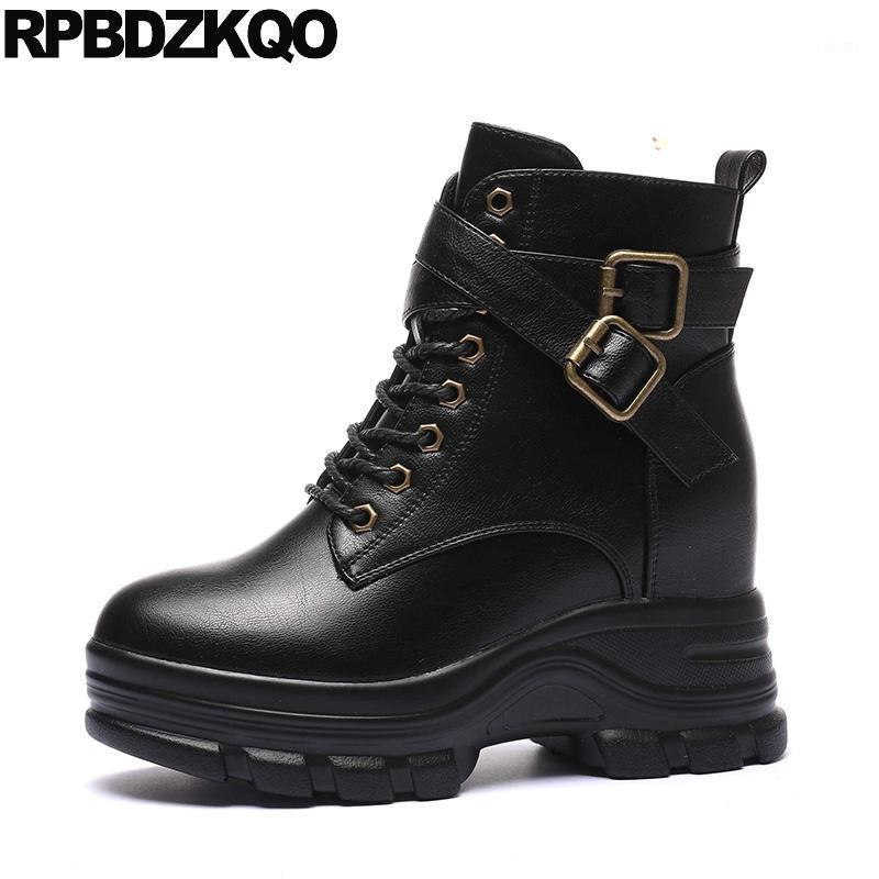 

high heel ankle women boots winter 2020 black shoes platform short casual flatform lace up extreme belts muffin fetish chunky1