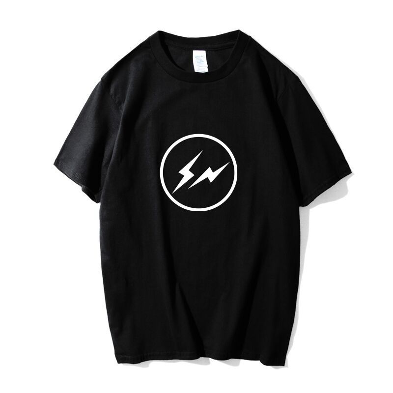 

men and women fragment design lightning symbol loose cotton short-sleeved T-shirt, White