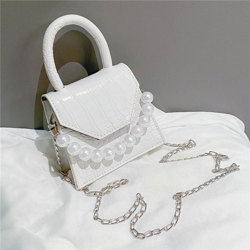 

Mini Small Square Bag 2021 New Fashion Quality PU Leather Women's Handbag Alligator Leather Chain Shoulder Messenger Bags Totes, White