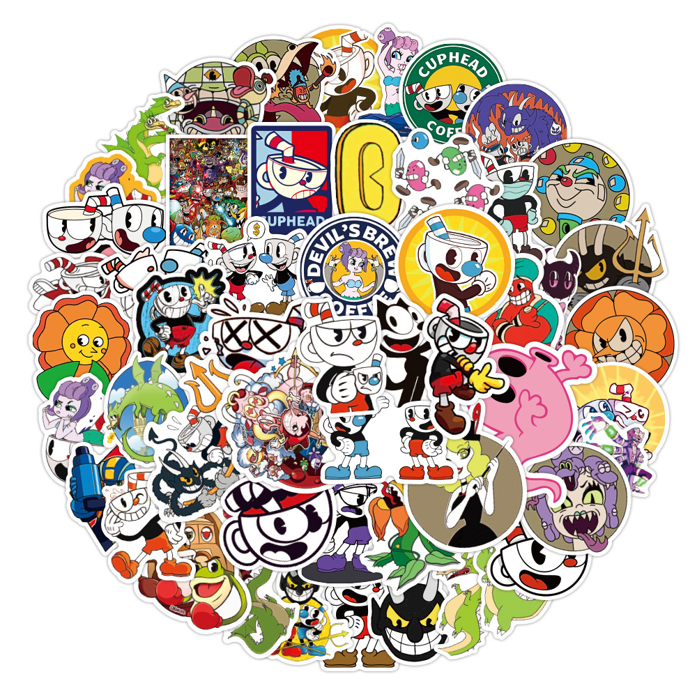 

50Pcs/Lot Cuphead Funny Game Stickers Waterproof Laptop Notebook Luggage Skateboard Computer DIY Decal Cartoon Kid Sticker Toy