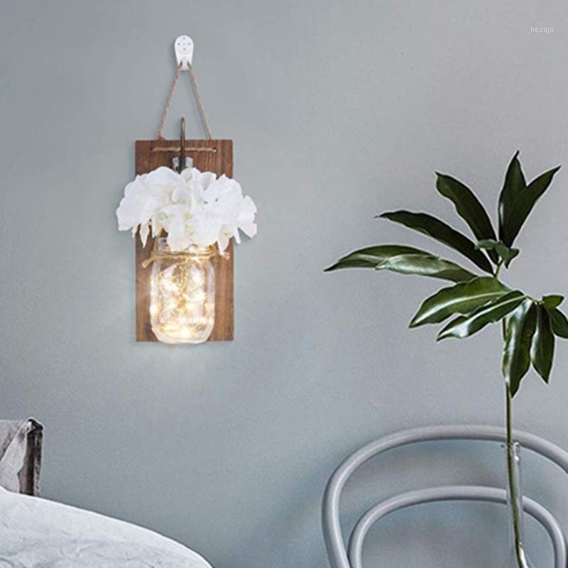 

2pcs Home Retro Wall Decoration Light String Silk Flower Glass Bottle Daily Decor H08211, Blue