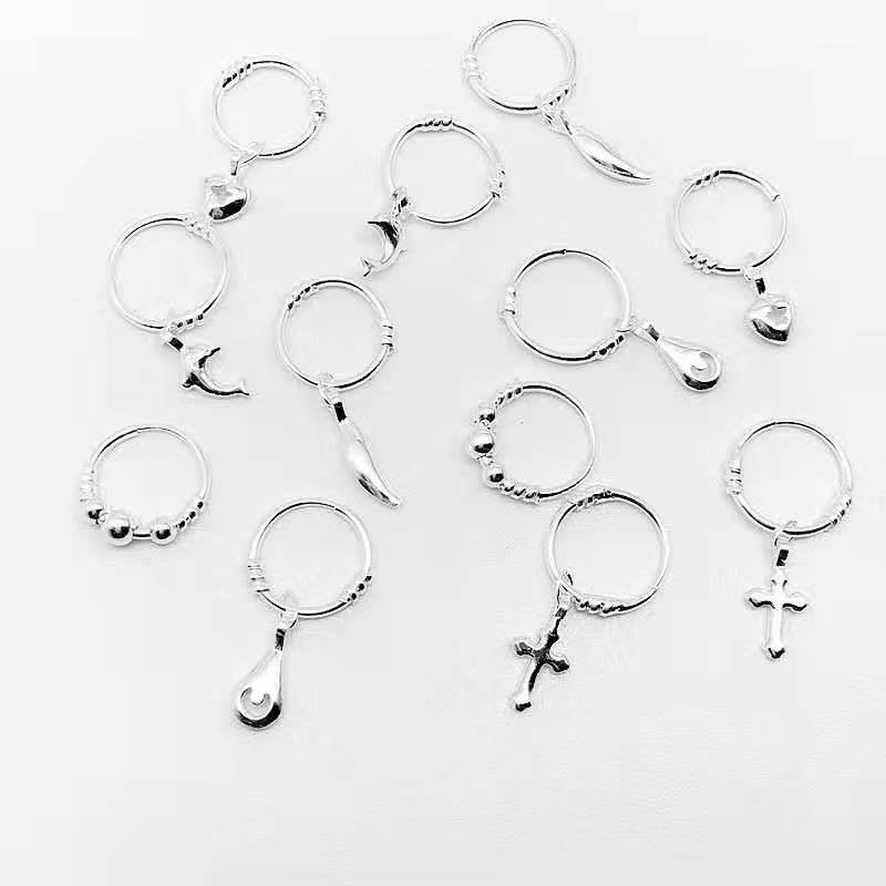 

925/990 Sterling Silver Cross/Water Drop/Willow Leaves/Small Drop Earrings Dolphin Fish/Gourd/Peach Core/Heart Dangler Earrings1