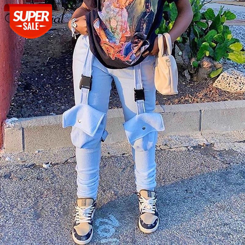 

Simenual Fleece Warm Casual Stacked Sweatpants Women Buckle Pockets High Waist Joggers Streetwear Winter 2020 Fashion Belt Pants #4c3w, Black;white