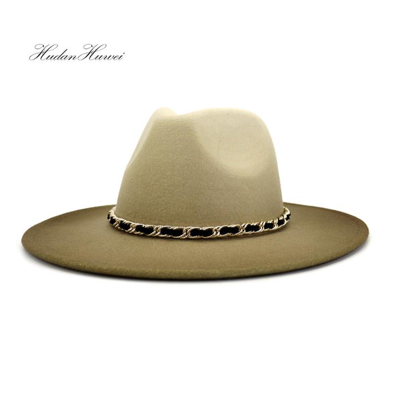 

2021 Wholesale European American British Classic Men Women Painted Jazz Panama Woolen Felt Fedora Hat for Fall Winter, Green