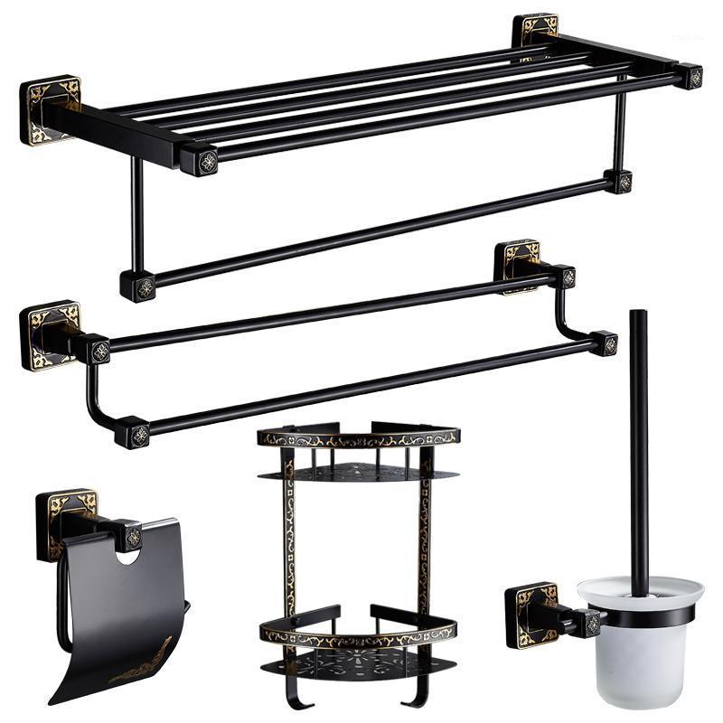 

Space Aluminum Black Carved Bathroom Towel Rack Gold Shower Corner Shelf Toilet Paper Frame Luxury Bathroom Accessories1
