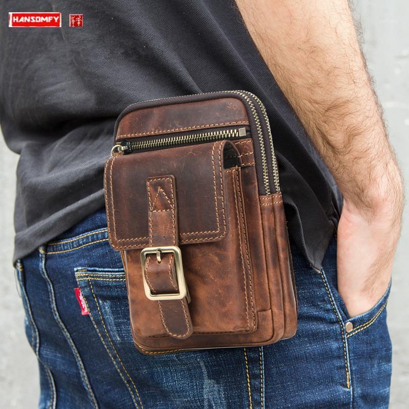 

Trendy Crazy Horse Leather Men's Messenger Bag Multi-Function Leather Men's Mobile Phone Waist Bags1, Brown