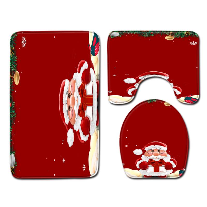 

3pcs Christmas Decor Bathroom Carpet Set Shower Bath Mat Home Decor Anti Slip Toilet Lid Cover Rug Floor Mats