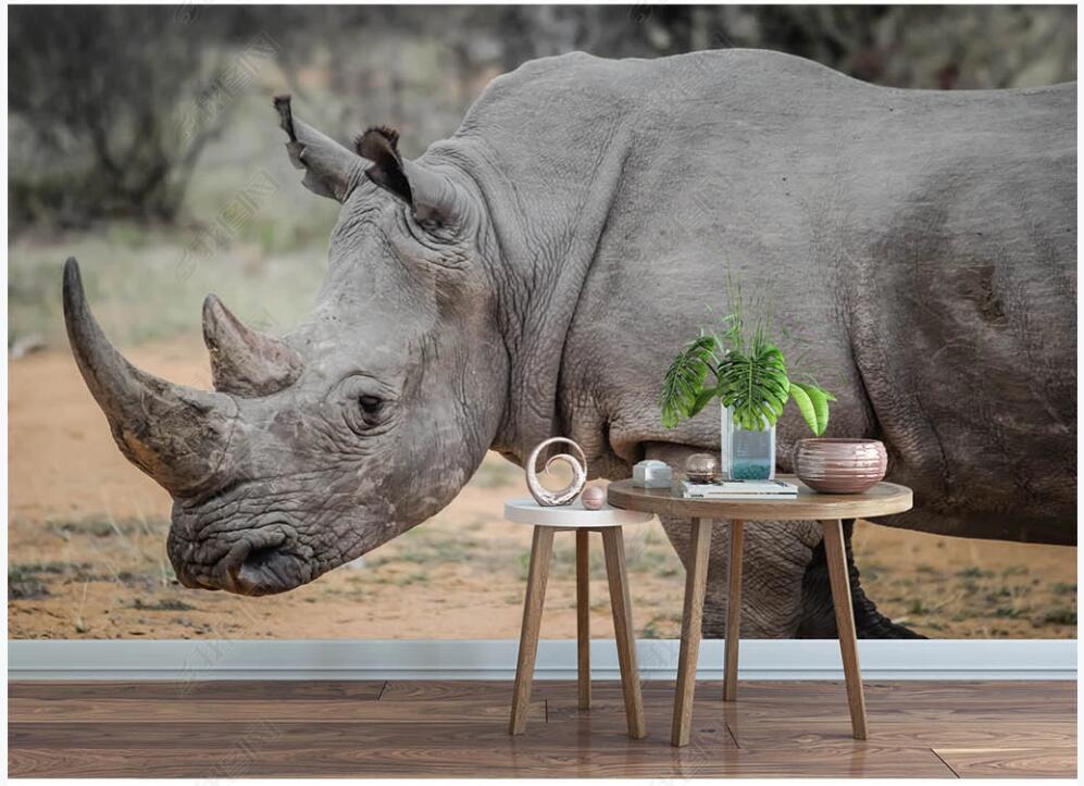 

custom photo mural on the wall 3d wallpaper Modern grassland animal rhino home decor living room 3d wall murals wallpaper for walls 3 d, Non-woven wallpaper