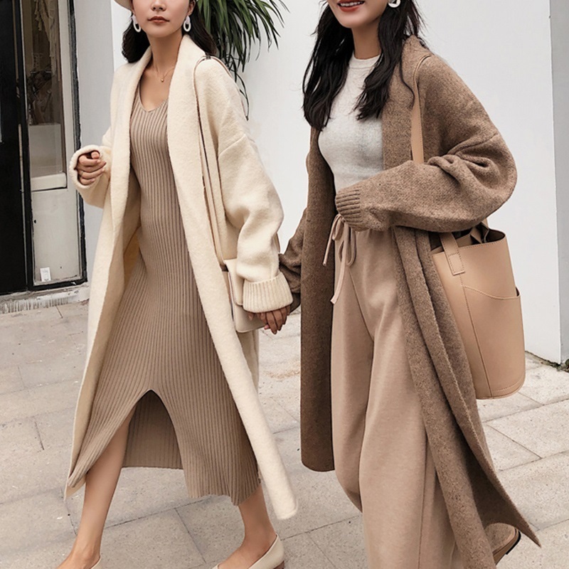 

Female 2021 New Sweater Thick Long Cardigan Hot Winter Knitted Jacket Women's Clothing Vintage Vszs UEI3