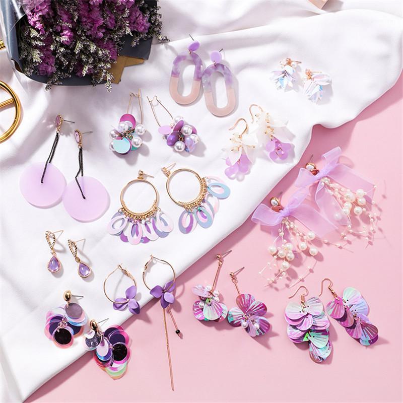 

Korean Fashion Flowers Tassel Drop Earrings for Women Cute Fairy Dream Purple Sequin Dangle Earrings Jewelry1
