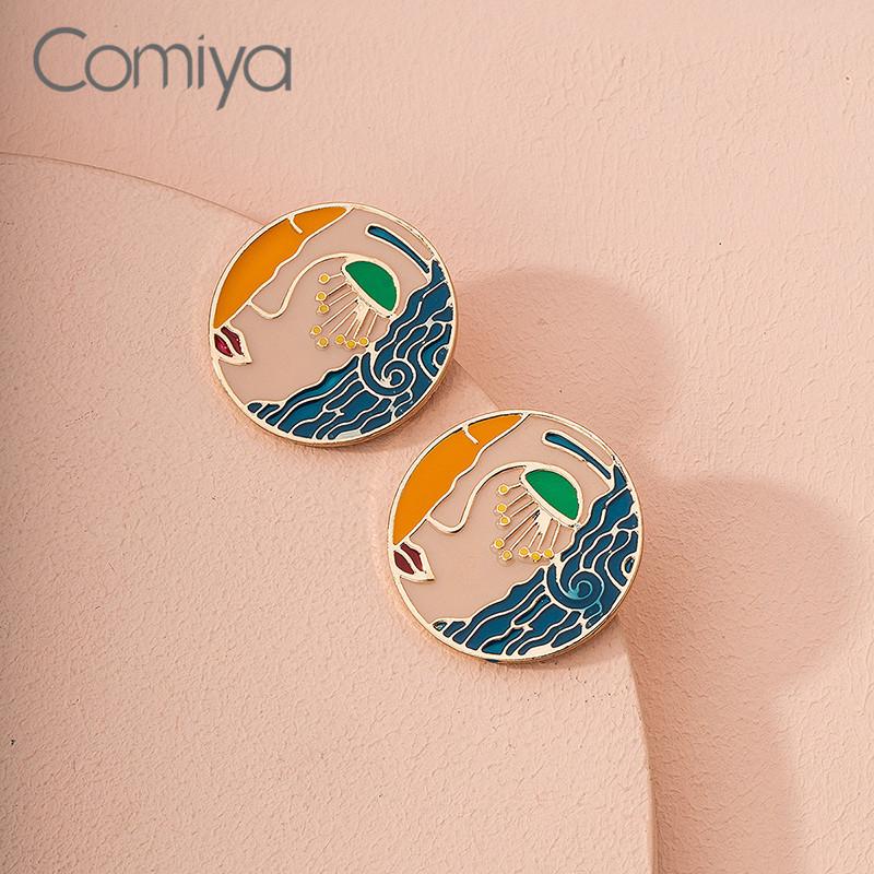 

Comiya Fashion Stud Earrings For Women Gold Color Zinc Alloy Round Enamel Accessories Personality Femme Earring Orecchini Mujer
