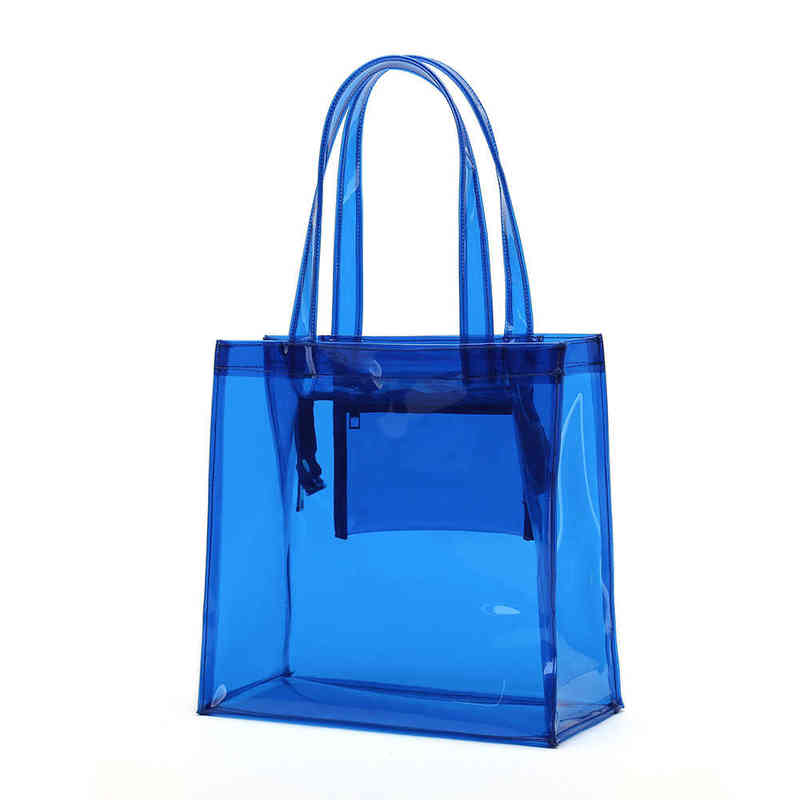 

NXY Shopping Bags Clear Color PVC Beach bag with zipper closing Transparent Tote Available for custom Promotional s 220128, Blue