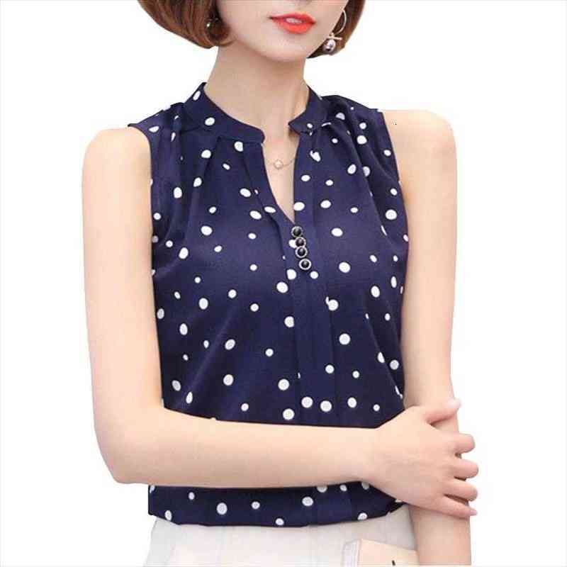 Women Spring Summer Style Chiffon Blouses Shirts Lady Casual Office Work Wear Sleeveless Stand Collar Blusas Top Feminina DF1567