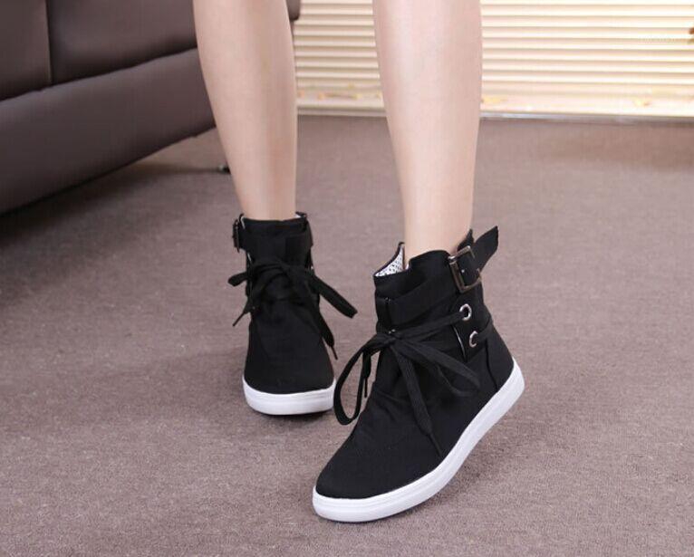 

2020 newest style fashion women canvas shoes women Casual Lace Up High boots knight boots free shipping1, Black