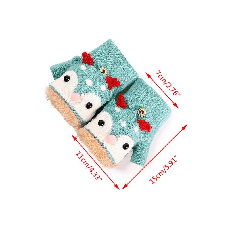 

Kids Winter Knit Convertible Gloves Cartoon Reindeer Plush Lined Flip Top Mitten T3LC