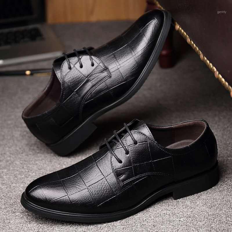 

New Men PU Leather Formal Shoes Lace Up Dress Shoes Oxfords Fashion Retro Elegant Work Footwear Business Plus Casual1, Black