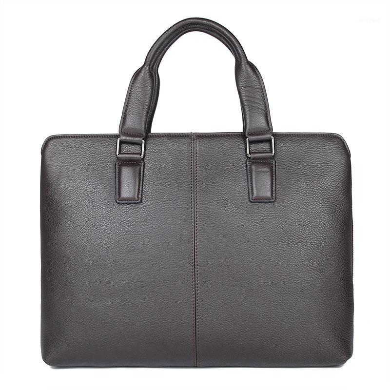 

14" Laptop Briefcase Hand Tote Bags Cow Leather Man Business Travel Shoulder Crossbody Handbags Big File Briefcase Bag Male1, Brown