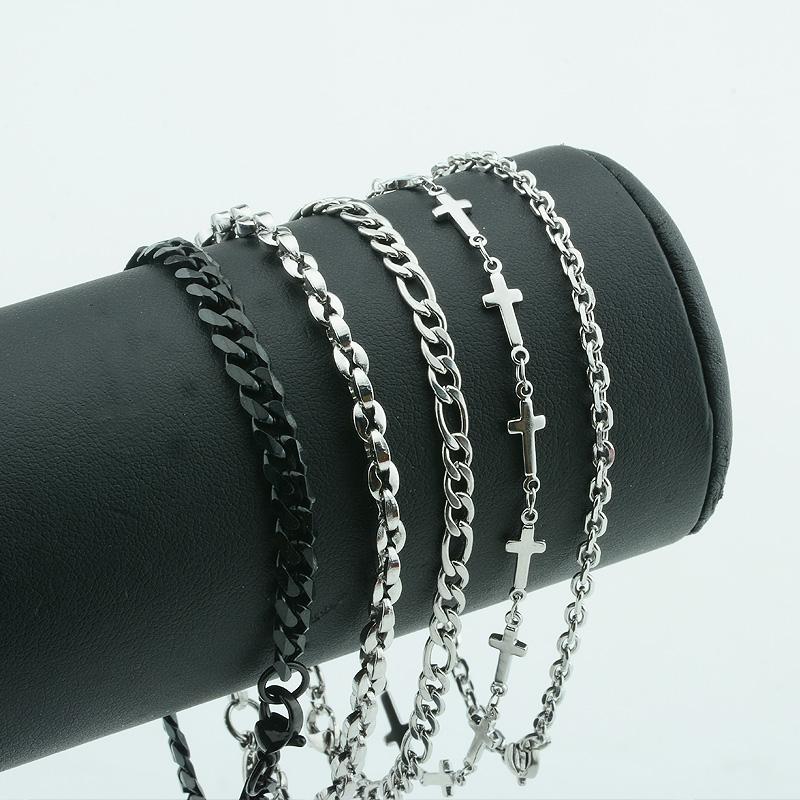

5 Style Man's Woman's 316L Stainless Steel Link Cross/Curb Bracelets Chains Customize Accessories Long Short Size