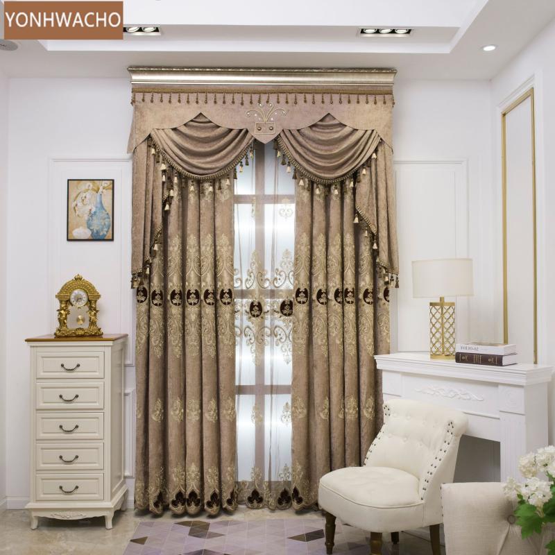 

Custom curtain new chenille European-style living room bedroom embroidered coffee cloth blackout curtain valance tulle C388, Tulle sheer