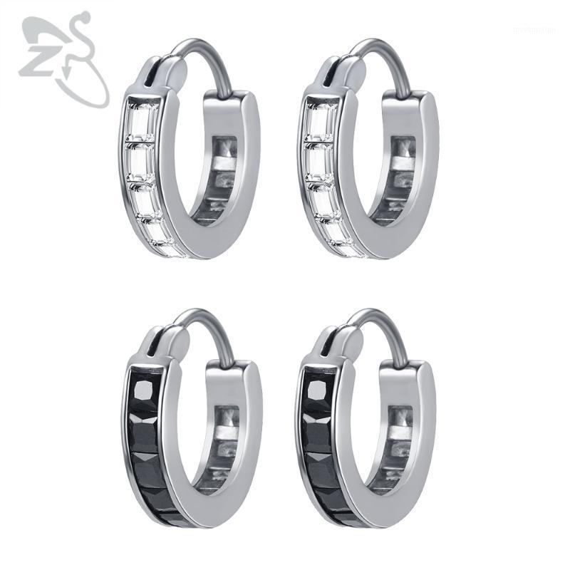 

ZS Punk Rock Hoop Earrings for Men 316L Stainless Steel Earrings with White Black Cubic Zirconia Hip Hop Jewelry Ear Hoops1