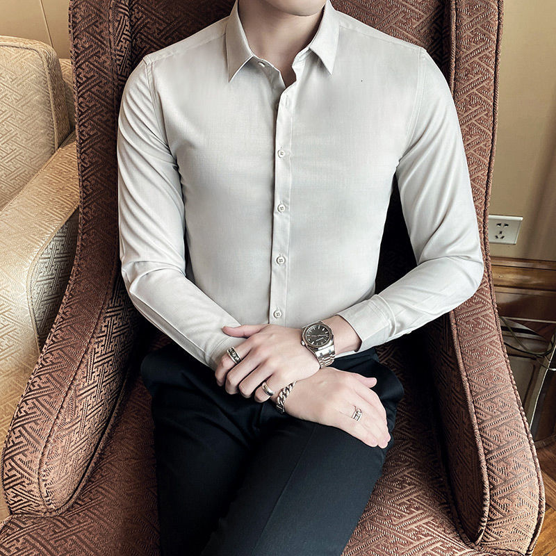 

Autumn 2021 Men's New Pure Thin Pretty Shirt Male Clothing 9IIA, Black