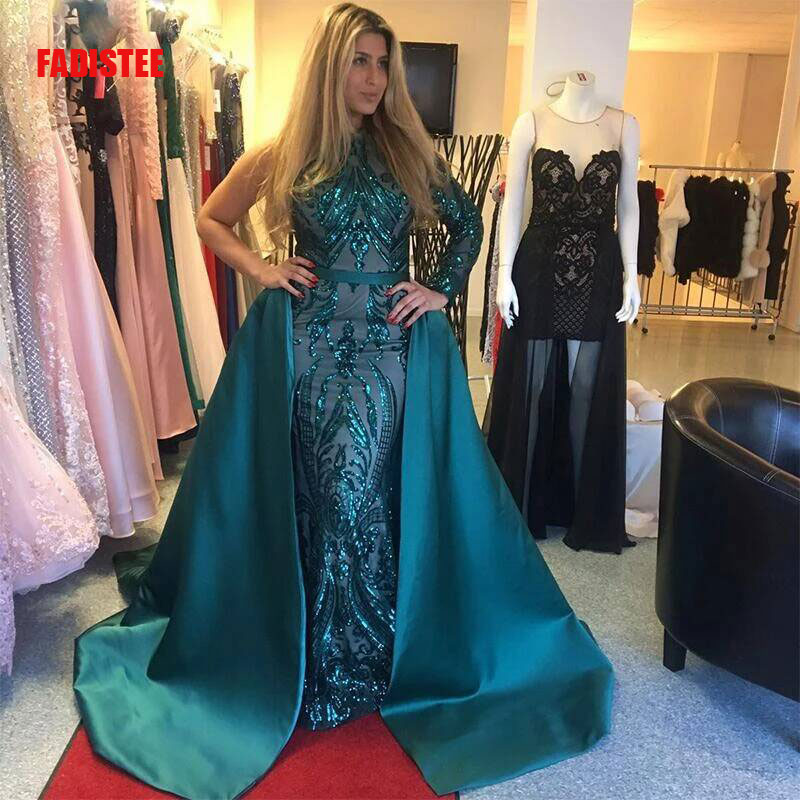 

FADISTEE New arrival party evening dresses Vestido de Festa trumpet prom lace Robe De Soiree one shoulder full sleeves green, Black