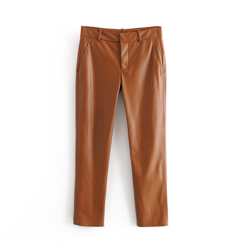 

2021 New Wf 65322, Autumn Europe and the United States Women's Imitation Leather Trousers of Pure Color Female Uage, See chart
