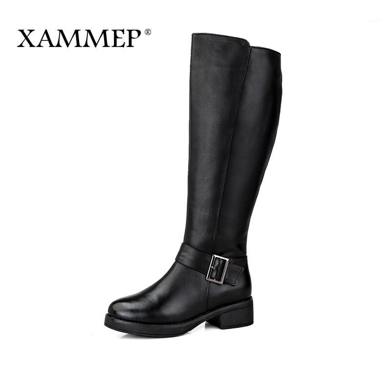 

Xammep Brand Women Winter Shoes High Quality Knee High Boots Women's Winter Shoes Natural Wool Genuine Leather Women Boot1, Black