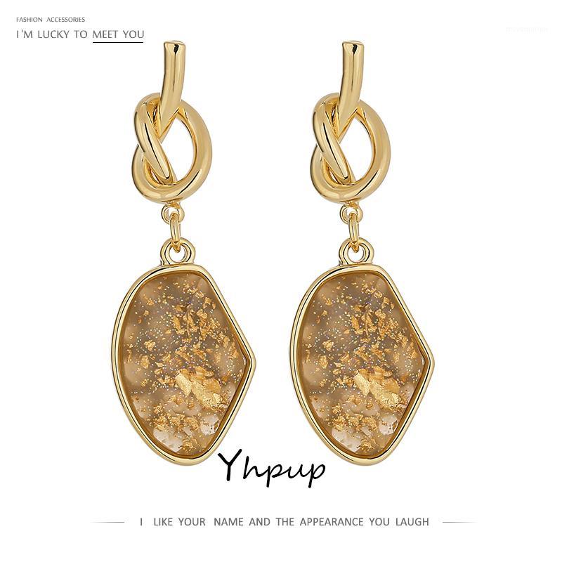 

Yhpup Elegant Stainless Steel Resin Dangle Earrings Fashion Gold Color Metal Geometric Earrings Jewelry Bijoux Femme Gift New1