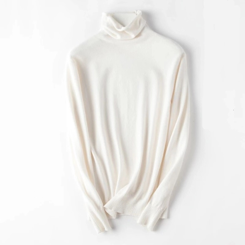 

2021 Autumn Winter Slim Turtleneck Sweater Basic Bottoming Knitwear Women Knitted Cotton Pullovers Femme Jumper New Hkoo, White