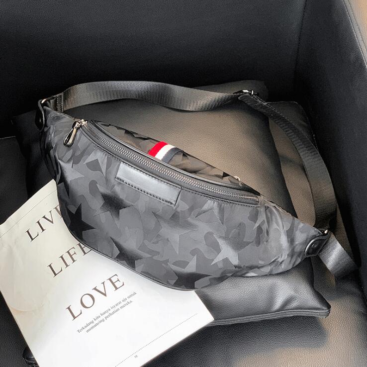 

Factory wholesale men handbag street trend camouflage chest bag contrast leather shoulder bags outdoor leisure waterproof nylon mens pockets, Black