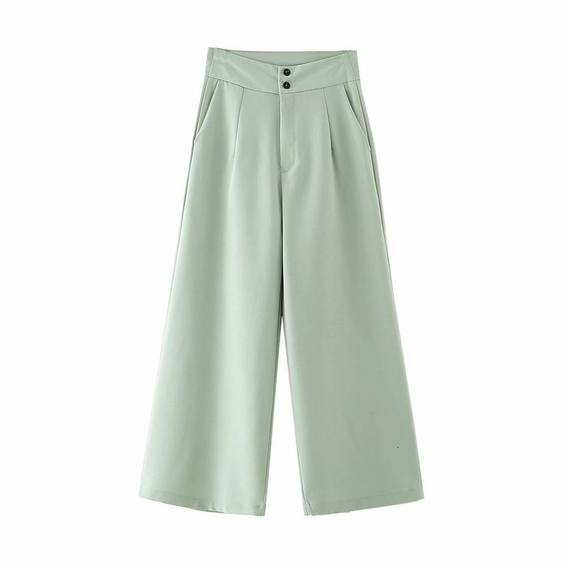 

2021 New Dt 27673- Autumn Europe and the United States Women's Pure Color Easy Leisure Trousers 7bth, Green