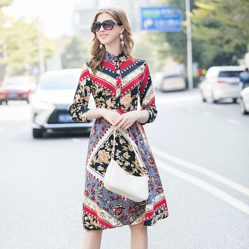 

Bohemia Printing Unique Flowers Breasted Long Retro Sleeve Thin Temperament Women's Shirt Spring Summer New High Quality 82qc, Multiple